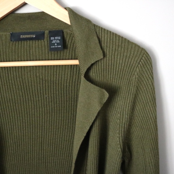 Express Green Long Ribbed Cardigan - Picture 3 of 5